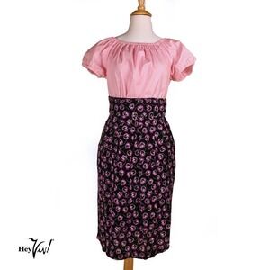 Vintage High Waist Purple Violets Black Skirt w Pockets Worthington 14 - Hey Viv